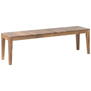 Banc de jardin Chioggia en bois d'acacia clair avec assise à lattes et pieds robustes pour l'extérieur.