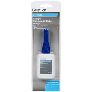 Geistlich Reiniger für Sekundenkleber, 20g Flasche mit blauem Applikator.
