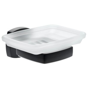 Porte-savon Diaqua Quinto noir mat en métal et verre pour montage mural.