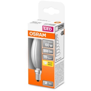 Osram LED E14 Kerzenlampe, 6W, 806lm, warmweiß, matt. Filament Leuchtmittel in Verpackung.
