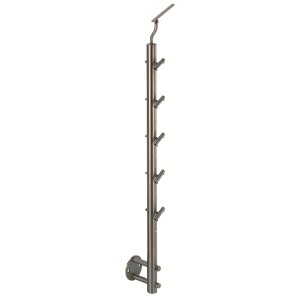 Poteau de garde-corps en acier inoxydable V2A, hauteur 100 cm, avec 5 supports ronds pour escaliers et rampes.