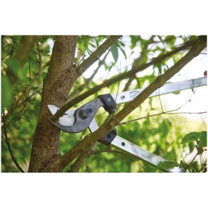 Cesoia Felco 211-60 mentre taglia un ramo. Cesoie da giardino con manici in alluminio.
