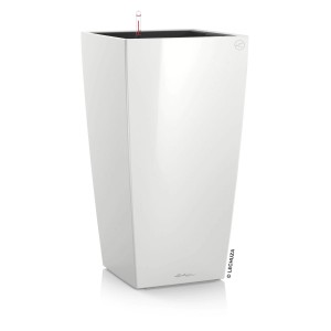 Pot de fleurs blanc Lechuza Cubico, 56,5 cm de haut, pour intérieur et extérieur.