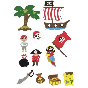 Moosgummisticker Piraten Set: Pirat, Schiff, Schatzkarte und mehr für Bastelarbeiten.