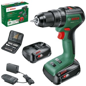Set avvitatore a percussione a batteria Bosch UniversalImpact 18V-60 con 2 batterie, caricabatterie e accessori.