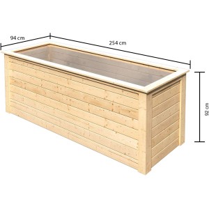 Aiuola rialzata Karibu in abete, naturale, 92x244x94 cm, con dimensioni.