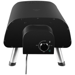 Forno per pizza elettrico Trisa Pizza Mio nero con controllo della temperatura e gambe argentate.