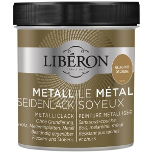 Libéron Vernice Metallica Effetto Seta Oro, barattolo da 0,5 l di vernice per mobili in legno.