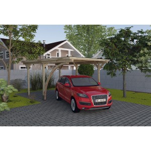 Weka Carport singolo 606 A con arco tondo, 300x500 cm, con auto rossa sotto.