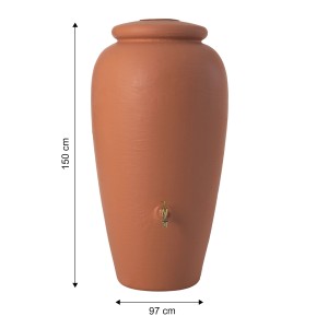 Serbatoio acqua piovana Garantia Amphora 500 l terracotta con guarnizione di ingresso e rubinetto opzionale.