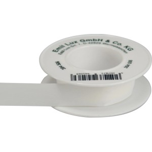 Nastro sigillante bianco (12mm x 12m) su bobina per sigillare raccordi filettati.