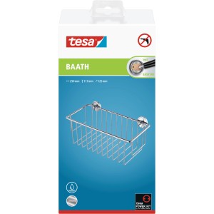 Tesa Baath Plus étagère de douche chromée à fond profond. Rangement de douche mural sans perçage.