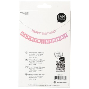 I Am Creative Happy Birthday Girlande, rosa Karton, 2er-Set, ideal für Geburtstagsdeko.