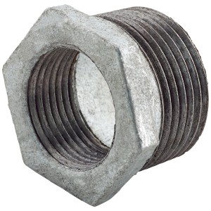 Raccord en fonte malléable réduction, 33,3 mm x 24,1 mm, galvanisé pour raccordements de tuyaux.