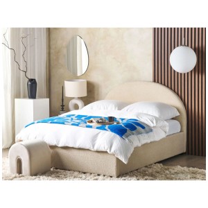 Beige Beliani Bett mit Stauraum, Bouclé-Bezug, halbrundes Kopfteil, 140x200 cm.
