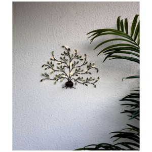 Arbre de vie décoratif solaire à LED vert, 33x9x46cm, pour intérieur et extérieur. Arbre avec LED blanc chaud.