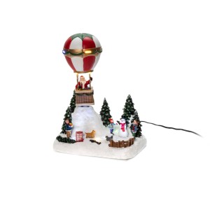 Konstsmide Scena LED: mongolfiera con Babbo Natale, bambini e pupazzo di neve, illuminata con 13 LED colorati.