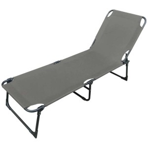 Bain de soleil de jardin gris à 3 pieds avec structure en métal, 188x57x25 cm. Chaise longue pour jardin, terrasse ou camping.