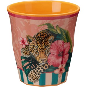 Mug en mélamine avec motif léopard et fleurs, 290 ml, compatible lave-vaisselle.
