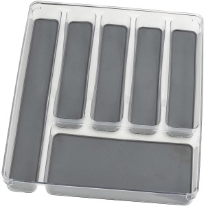 Portaposate Wenko con 6 scomparti in plastica grigio-trasparente per cassetti cucina.