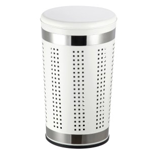 Cesto portabiancheria MSV in acciaio inox bianco con coperchio imbottito, 46 l di capacità.