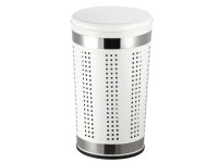 MSV Wäschekorb mit gepolstertem Sitzdeckel Edelstahl Weiss 46 l