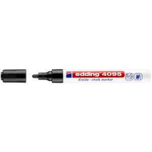 Marqueur craie Edding 4095, noir, 2-3 mm, avec capuchon retiré.