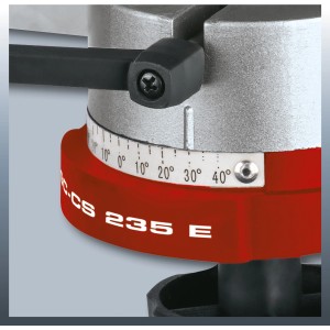 Gros plan : Affûteuse de chaîne de tronçonneuse Einhell GC-CS 235 E avec échelle d'angle de meulage pour un affûtage précis.