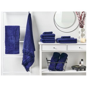 Ensemble de serviettes de bain bleu marine Atiu avec tapis de bain, 9 pièces, en tissu éponge et coton.