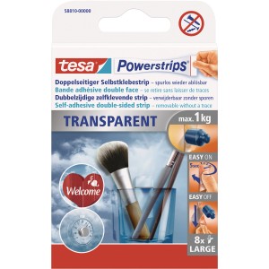 Tesa Powerstrips Transparent, 8 pièces. Bandes adhésives double face pour décorations jusqu'à 1 kg.