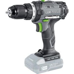 Visseuse-perceuse sans fil LUX A-BS-20 (sans batterie) en gris/noir/vert. Perceuse-visseuse avec mandrin à serrage rapide.