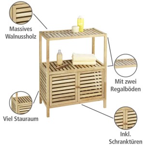 Étagère de salle de bain Norway en noyer avec 2 portes et 2 compartiments ouverts, 86x67,5 cm.