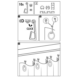 Istruzioni: Fissaggio dei ganci per occhielli in tessuto al binario per tende. Montaggio degli accessori per tende.