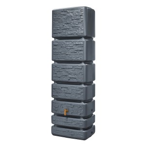 Serbatoio da parete 4rain Slim Stone Decor 350 l in Graphite Grey con rubinetto. Botte per acqua piovana effetto pietra.