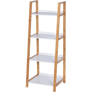 Scaffale Wenko Finja in bambù con 4 ripiani in MDF bianchi, legno marrone.