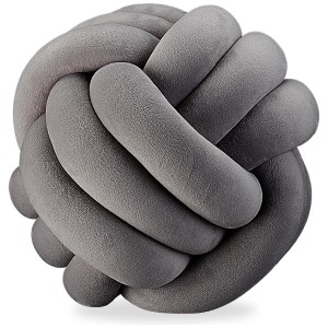 Coussin décoratif gris avec design de nœud, un coussin élégant pour salon et chambres.