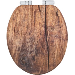 Wenko Abattant WC Rustic, siège de toilette marron aspect bois avec fermeture amortie.
