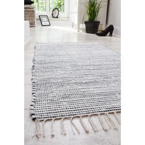 Tappeto Kentucky bianco e nero, 60x120 cm, con frange. Tappeto in lana per interni.