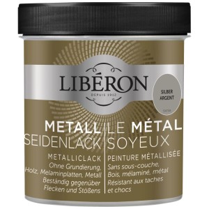 Libéron Smalto metallico serico argento 0,5 l in barattolo. Pittura effetto per mobili in legno con lucentezza brillante.