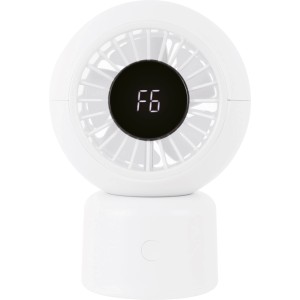 Ventilateur de table blanc avec écran LED et port USB. Ventilateur compact pour le bureau.
