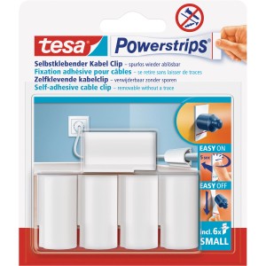 Tesa Powerstrips clips de câble, 5 pièces, blanc. Pour une fixation facile des câbles jusqu'à 8 mm de diamètre.