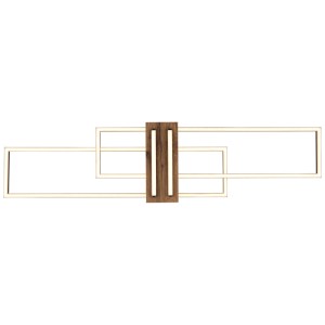 Plafonnier LED moderne Dakari en noir mat et marron foncé avec aspect bois.