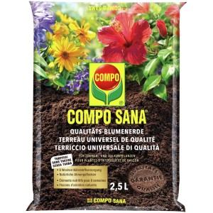 Compo Sana Terriccio di qualità 2,5l, terriccio universale senza torba per piante da interno, balcone e giardino.