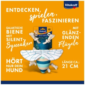 Vitakraft Hundespielzeug Biene Galaxy Garden, 21 cm lang, mit Flügeln und Baumwollkordel.
