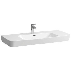 Lavabo Laufen Moderna R, 104 cm de large, blanc, avec robinetterie. Lavabo simple pour montage mural.