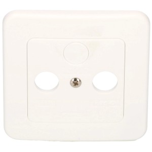 Cadre de recouvrement blanc Schwaiger avec insert pour prise d'antenne.