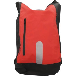 Borsa da bici Fischer impermeabile nera e arancione, utilizzabile anche come zaino.