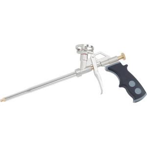 Pistola per schiuma PU LUX Professional in metallo con impugnatura morbida nera per un'applicazione precisa.