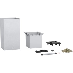 Pot de fleurs Lechuza Canto Stone high 40 Quartz White avec accessoires.