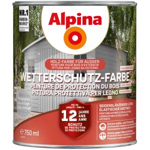 Alpina Wetterschutzfarbe Vintagegrau, 750ml, halbdeckend für Holz im Außenbereich.